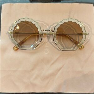 Chloe Gold and Brown Geometric Sunglasses